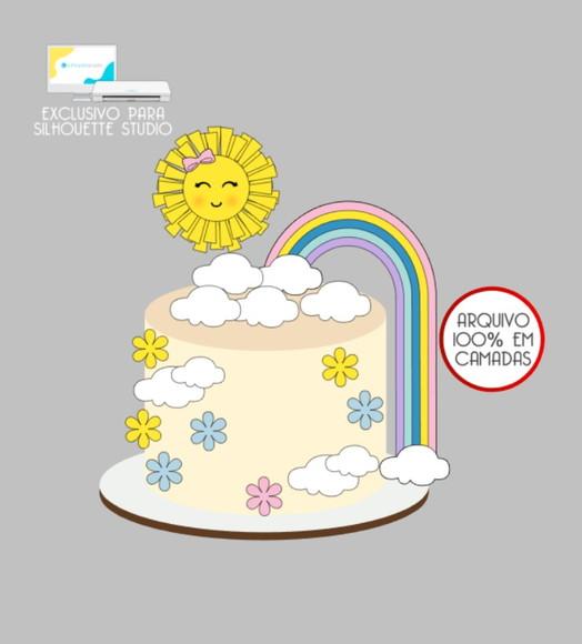 3844 - Arquivo Topo de Bolo Raio de Sol Arco-íris