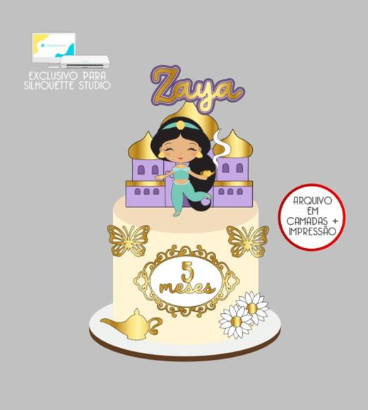 3883 - Arquivo Topo de Bolo Princesa Jasmine Baby