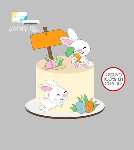 3902 - Arquivo Topo de Bolo Coelhos da Páscoa