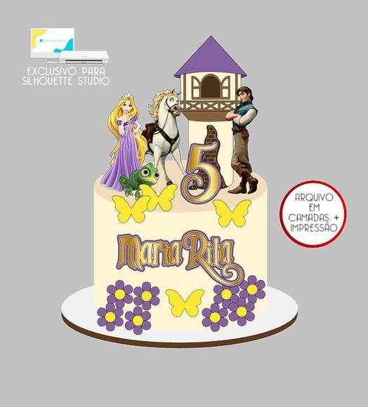 396 - Arquivo Topo de Bolo Rapunzel Castelo 3d