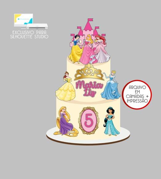 3959 - Arquivo Topo de Bolo Princesas Disney