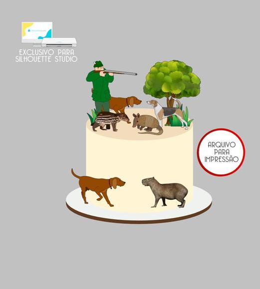 4002 - Arquivo Topo de Bolo Caçador Animais