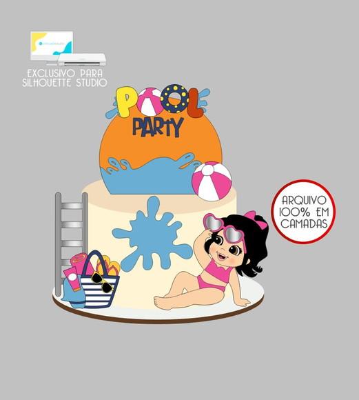 4000 - Arquivo Topo de Bolo Praia Pool Party Menina