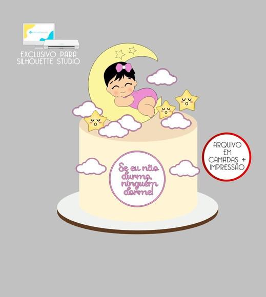 4011 - Arquivo Topo de Bolo Menina na Lua Dormindo