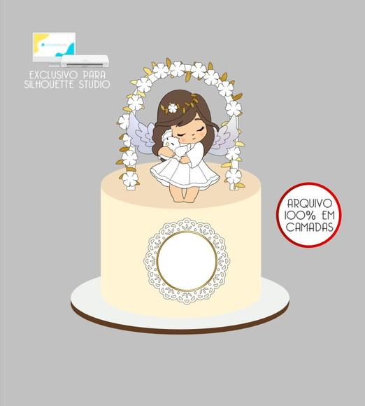 4031 - Arquivo Topo de Bolo Batizado Anjinha Menina