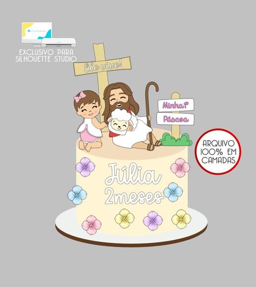 4054 - Arquivo Topo de Bolo Páscoa Cristã Menina Jesus