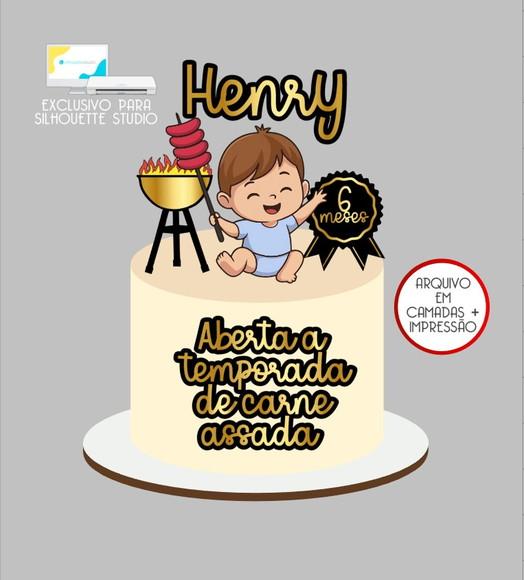 4064 - Arquivo Topo de Bolo Churrasco Baby Menino