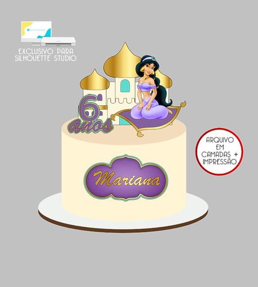 406 - Arquivo Topo de Bolo Princesa Jasmine