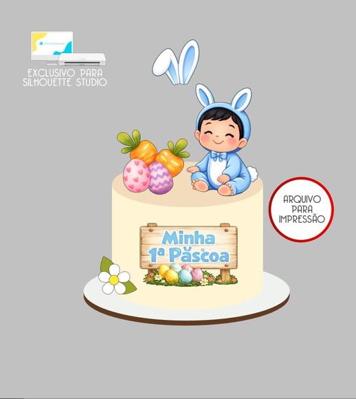 4067 - Arquivo Topo de Bolo Páscoa Menino Coelhinho