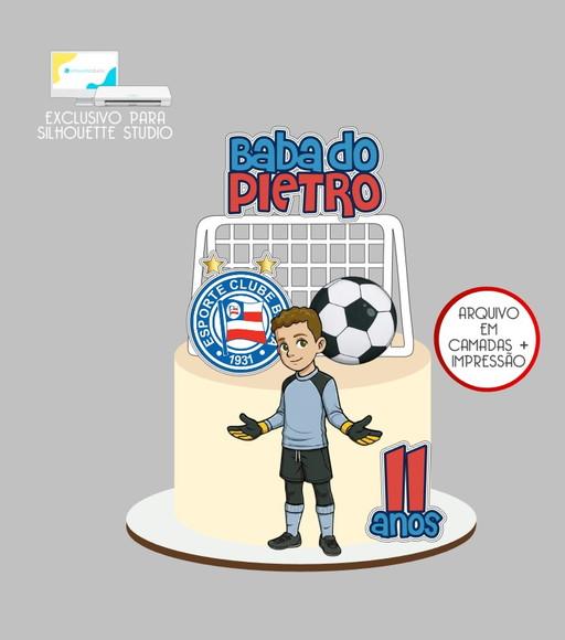 4076 - Arquivo Topo de Bolo Futebol Bahia Menino Goleiro