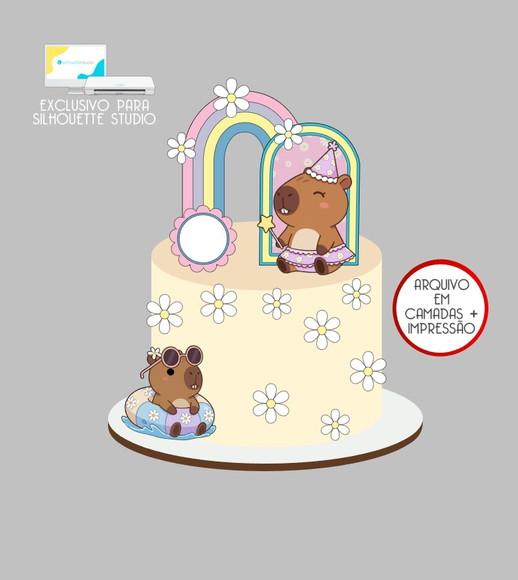4079 - Arquivo Topo de Bolo Capivara Margaridas