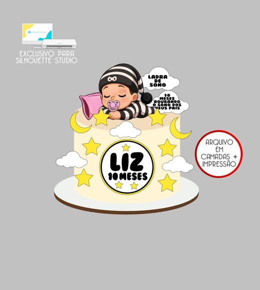 4087 - Arquivo Topo de Bolo Menina na Lua Ladra de Sono
