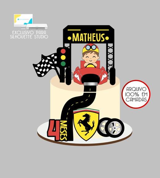 4149 - Arquivo Topo de Bolo Fórmula 1 Piloto Bebê Ferrari