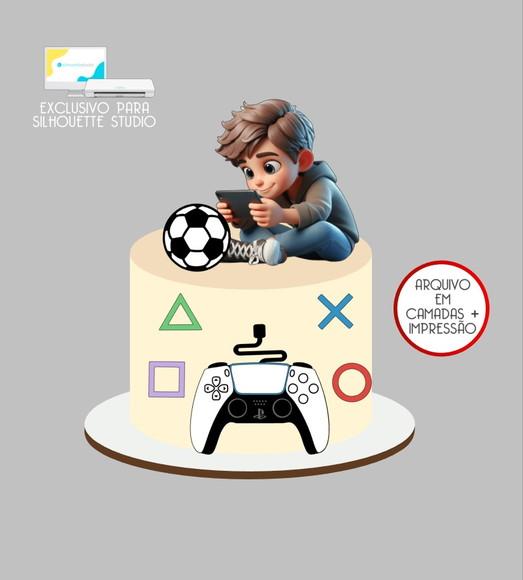 4164 - Arquivo Topo de Bolo Menino Gamer Ps5