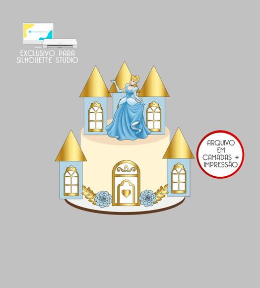 4168 - Arquivo Topo de Bolo Cinderela Castelos 3d