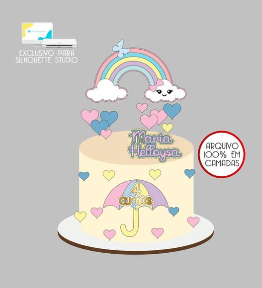 4179 - Arquivo Topo de Bolo Chuva de Bênçãos Arco-íris