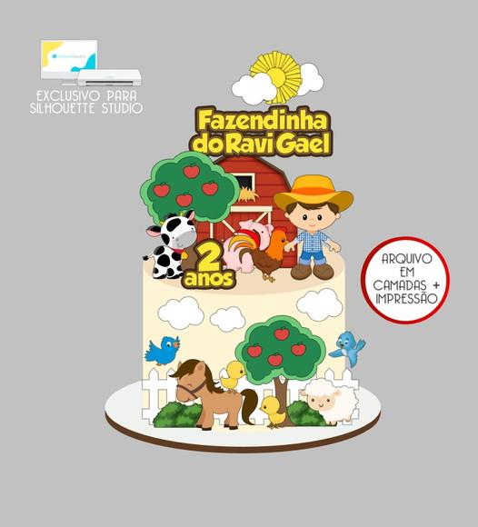 4191 - Arquivo Topo de Bolo Fazendinha Menino
