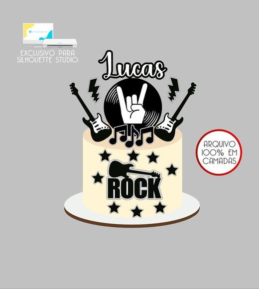 4216 - Arquivo Topo de Bolo Guitarra Rock And Roll