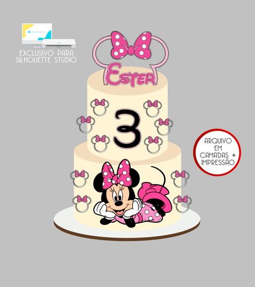 4226 - Arquivo Topo de Bolo Minnie Rosa
