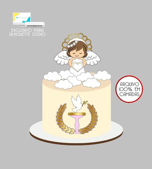 47 - Arquivo Topo de Bolo Batizado Anjinha Menina