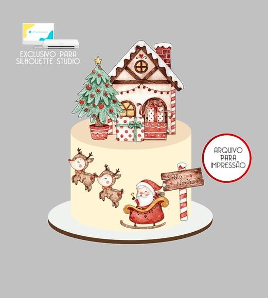471 - Arquivo Topo de Bolo Natal Aquarela