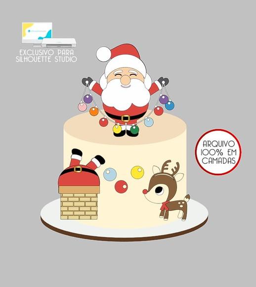 480 - Arquivo Topo de Bolo Natal Papai Noel