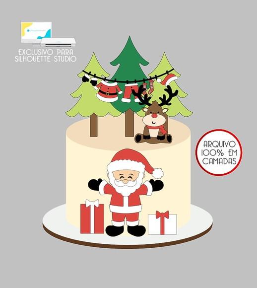 487 - Arquivo Topo de Bolo Natal Papai Noel