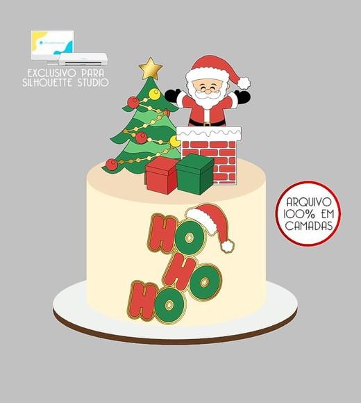 493 - Arquivo Topo de Bolo Natal Papai Noel Chaminé