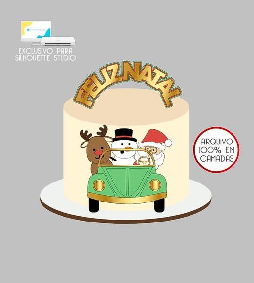 494 - Arquivo Topo de Bolo Natal Fusca Papai Noel
