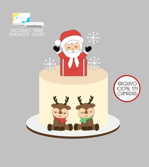 496 - Arquivo Topo de Bolo Natal Papai Noel Renas