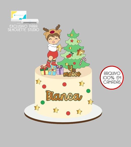 518 - Arquivo Topo de Bolo Natal Menina Presentes