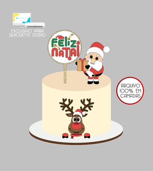 516 - Arquivo Topo de Bolo Natal Papai Noel Rena