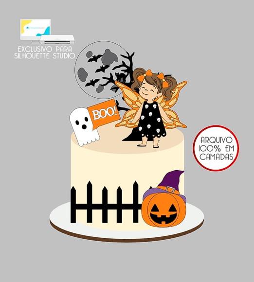 525 - Arquivo Topo de Bolo Halloween Menina Borboleta