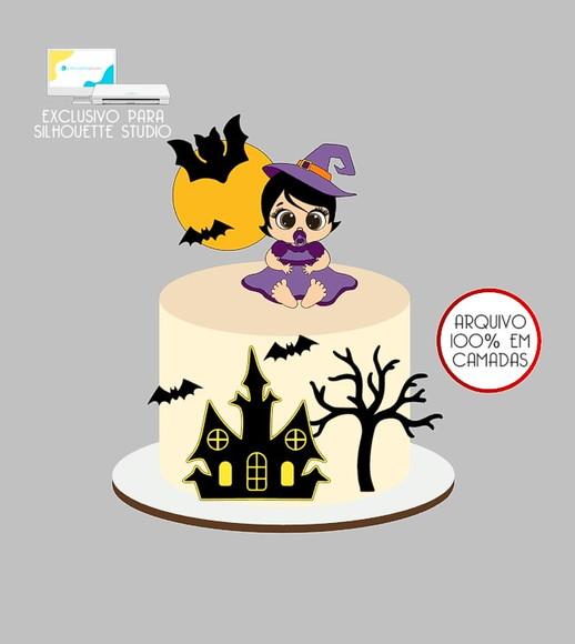 523 - Arquivo Topo de Bolo Halloween Bruxinha