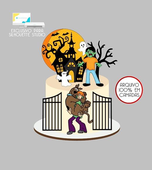 526 - Arquivo Topo de Bolo Halloween Scooby-doo
