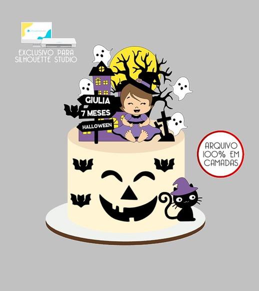 532 - Arquivo Topo de Bolo Halloween Bruxinha