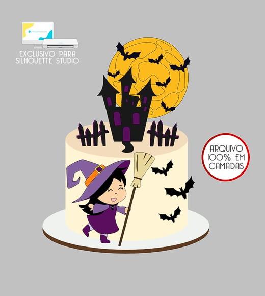 530 - Arquivo Topo de Bolo Halloween Bruxinha