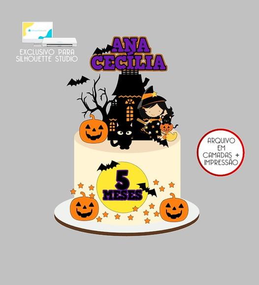 533 - Arquivo Topo de Bolo Halloween Bruxinha