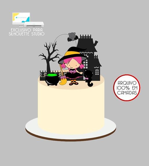 531 - Arquivo Topo de Bolo Halloween Bruxinha