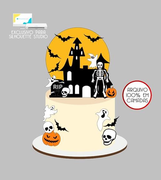 538 - Arquivo Topo de Bolo Halloween Esqueleto Caveira