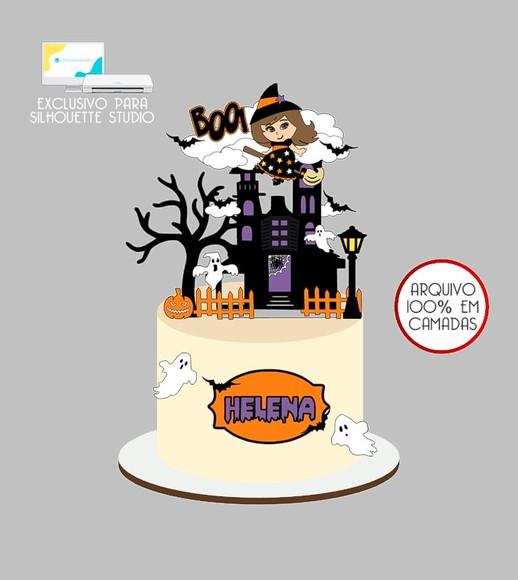 535 - Arquivo Topo de Bolo Halloween Bruxinha