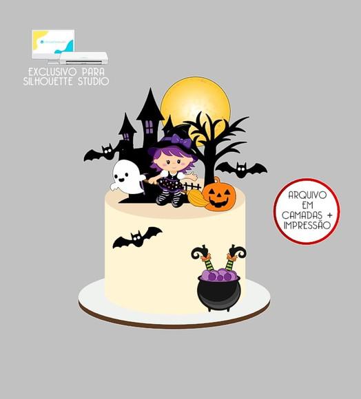 536 - Arquivo Topo de Bolo Halloween Bruxinha
