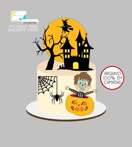 537 - Arquivo Topo de Bolo Halloween Menino Esqueleto