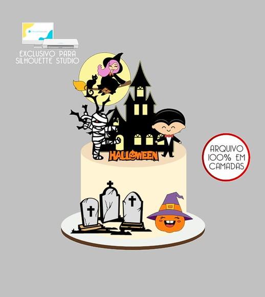 542 - Arquivo Topo de Bolo Halloween Vampiro Bruxinha