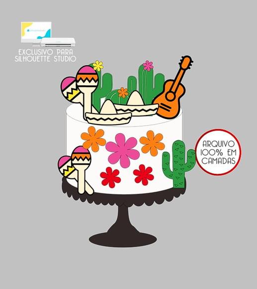 54 - Arquivo Topo de Bolo Mexicano Cactos