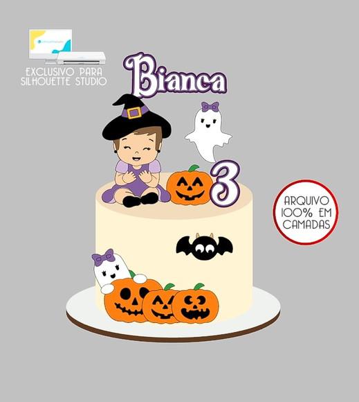 543 - Arquivo Topo de Bolo Halloween Bruxinha
