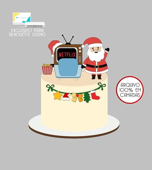 548 - Arquivo Topo de Bolo Natal Papai Noel Televisão