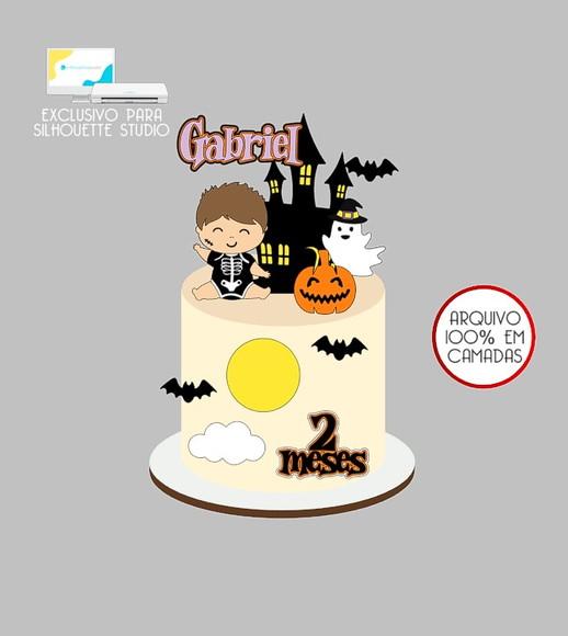 557 - Arquivo Topo de Bolo Halloween Menino Baby