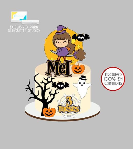 558 - Arquivo Topo de Bolo Halloween Bruxinha