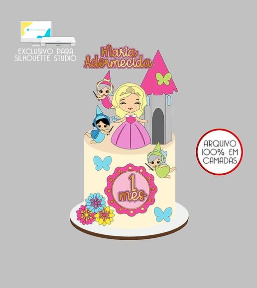 563 - Arquivo Topo de Bolo Princesa Aurora Baby Castelo 3d